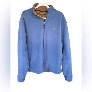 TIMBERLAND Men’s Blue Fleece Zip-Up Jacket with Brown Lining